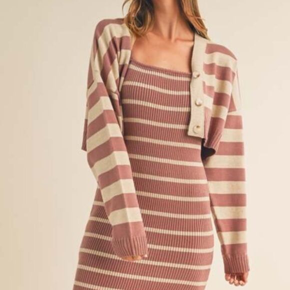 Mable Striped Beige and Mauve Women's Sweater Size L - Picture 2 of 7